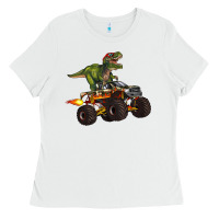 White monster truck and t rex dinosaur Ladies Tee - Artiststas