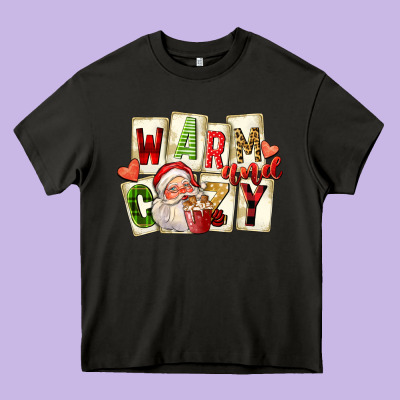 Warm And Cozy Santa Heavy Core Tee Designed By Fadigitalartstudio