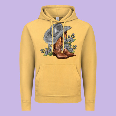 Gray Cowgirl And Roses Vintage Hoodie Designed By Adodesignshop