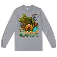 Heather Grey lake life gnome Long Sleeve Tee - BarkalooDesign
