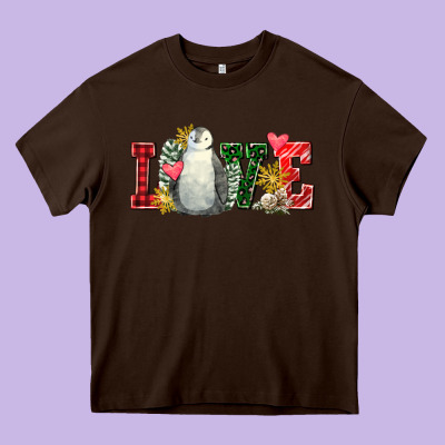Christmas Penguin Love Heavy Core Tee Designed By Fadigitalartstudio