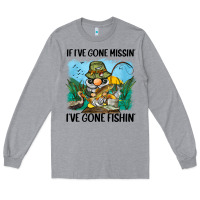 Heather Grey if i've gone missin' i've gone fishin' Long Sleeve Tee - BarkalooDesign