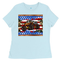 Baby Blue monster truck american flag tumbler Ladies Tee - Artiststas