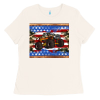 Bone monster truck american flag tumbler Ladies Tee - Artiststas