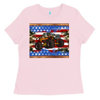 Bubblegum Pink monster truck american flag tumbler Ladies Tee - Artiststas