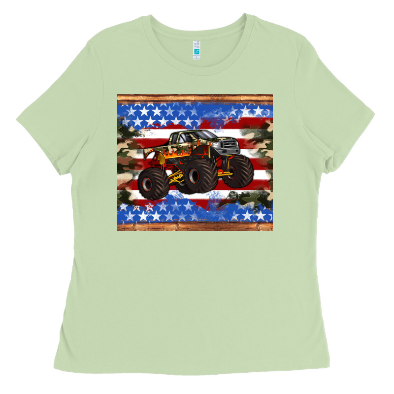 Monster Truck American Flag Tumbler Ladies Tee by Artiststas | Teevron