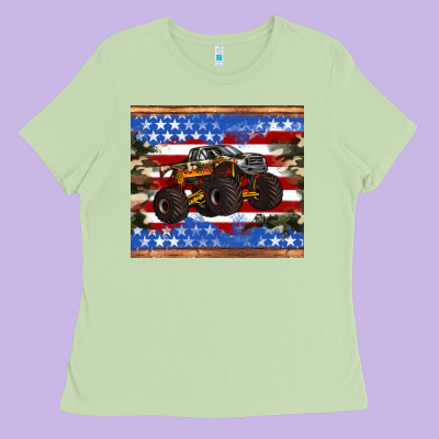 Monster Truck American Flag Tumbler Ladies Tee Designed By Artiststas