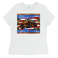 White monster truck american flag tumbler Ladies Tee - Artiststas