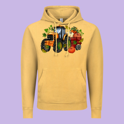 Fall Tractor With Pumpkin Vintage Hoodie Designed By Adodesignshop
