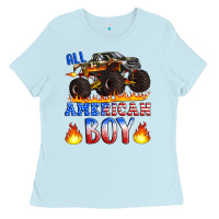 Baby Blue all american boy monster truck Ladies Tee - Artiststas