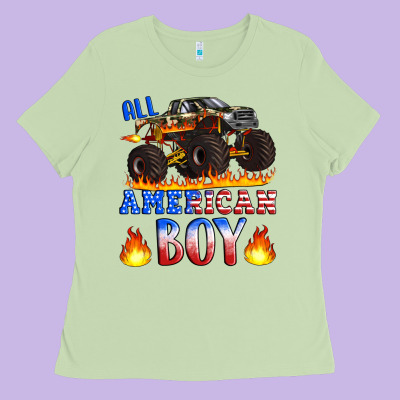 All American Boy Monster Truck Ladies Tee Designed By Artiststas