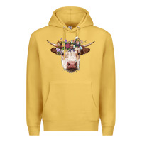 Antique Gold hereford cow with floral headband Premium Hoodie - RanaPortraitStore
