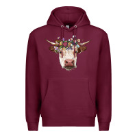 Burgundy hereford cow with floral headband Premium Hoodie - RanaPortraitStore