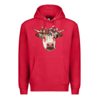 Cardinal hereford cow with floral headband Premium Hoodie - RanaPortraitStore