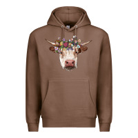 Chestnut hereford cow with floral headband Premium Hoodie - RanaPortraitStore