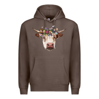 Coffee hereford cow with floral headband Premium Hoodie - RanaPortraitStore