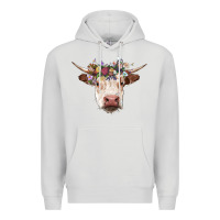 Dove Grey hereford cow with floral headband Premium Hoodie - RanaPortraitStore