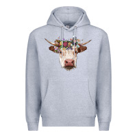Heather Grey hereford cow with floral headband Premium Hoodie - RanaPortraitStore