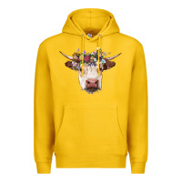Lemon hereford cow with floral headband Premium Hoodie - RanaPortraitStore