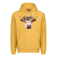 Mustard hereford cow with floral headband Premium Hoodie - RanaPortraitStore