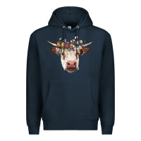 Navy hereford cow with floral headband Premium Hoodie - RanaPortraitStore