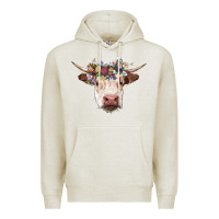 Oatmeal Heather hereford cow with floral headband Premium Hoodie - RanaPortraitStore