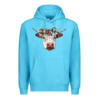 Ocean Blue hereford cow with floral headband Premium Hoodie - RanaPortraitStore
