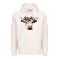 Pale Pink hereford cow with floral headband Premium Hoodie - RanaPortraitStore