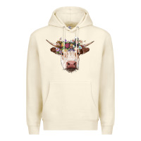 Sandshell hereford cow with floral headband Premium Hoodie - RanaPortraitStore