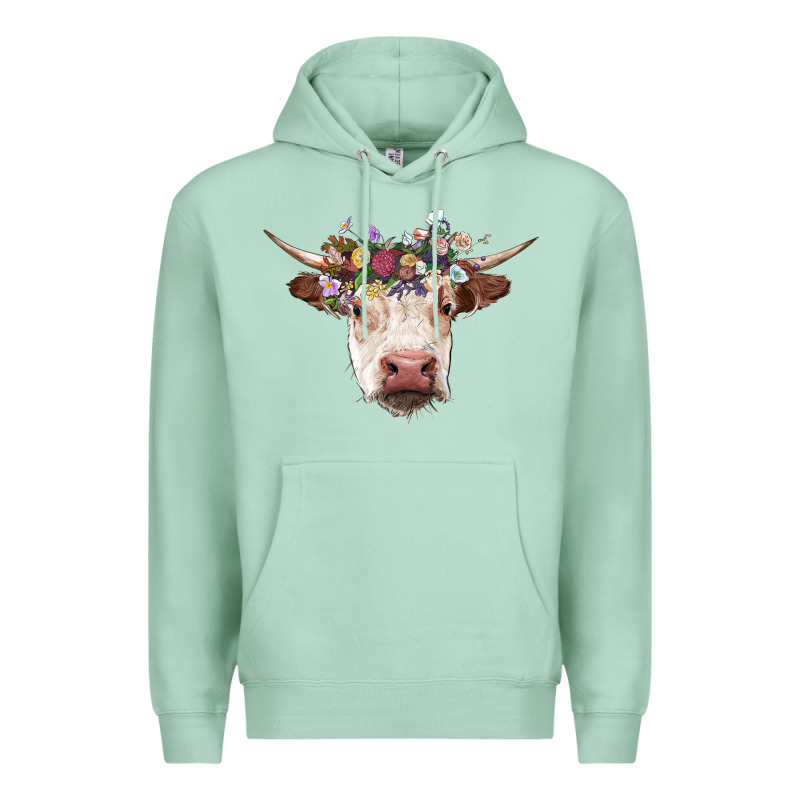 Hereford Cow With Floral Headband Premium Hoodie by RanaPortraitStore | Teevron