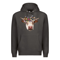 Smoke hereford cow with floral headband Premium Hoodie - RanaPortraitStore