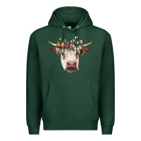 Sports Green hereford cow with floral headband Premium Hoodie - RanaPortraitStore
