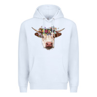 White hereford cow with floral headband Premium Hoodie - RanaPortraitStore