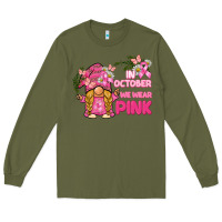 Army Green in october we wear pink gnome Long Sleeve Tee - BarkalooDesign