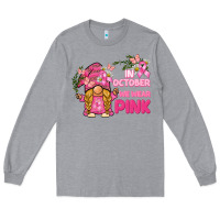 Heather Grey in october we wear pink gnome Long Sleeve Tee - BarkalooDesign