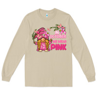 Mushroom in october we wear pink gnome Long Sleeve Tee - BarkalooDesign