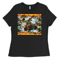 Black monster truck dinosaur t rex tumbler Ladies Tee - Artiststas