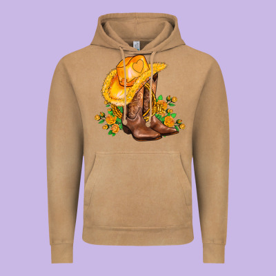 Yellow  Cowgirl And Roses Vintage Hoodie Designed By Adodesignshop