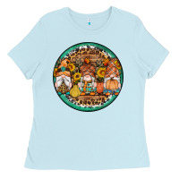 Baby Blue fall gnomes round earrings 4 Ladies Tee - Artiststas
