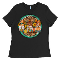 Black fall gnomes round earrings 4 Ladies Tee - Artiststas