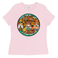 Bubblegum Pink fall gnomes round earrings 4 Ladies Tee - Artiststas