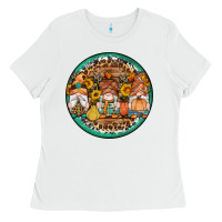 White fall gnomes round earrings 4 Ladies Tee - Artiststas