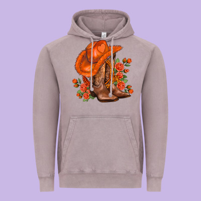 Orange  Cowgirl  And Roses Vintage Hoodie Designed By Adodesignshop