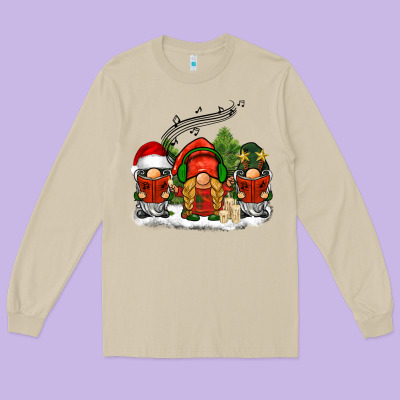 Christmas Choir Gnomes Long Sleeve Tee Designed By Barkaloodesign