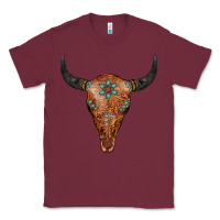 Burgundy Western Tooled Leather Bull Skull Classic Tee - Jasminsmagicworld
