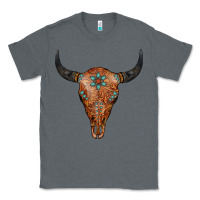 Charcoal Heather Western Tooled Leather Bull Skull Classic Tee - Jasminsmagicworld