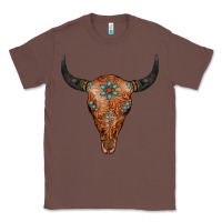 Chestnut Western Tooled Leather Bull Skull Classic Tee - Jasminsmagicworld