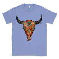 Colony Blue Western Tooled Leather Bull Skull Classic Tee - Jasminsmagicworld