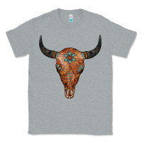 Heather Grey Western Tooled Leather Bull Skull Classic Tee - Jasminsmagicworld