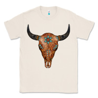 Natural Western Tooled Leather Bull Skull Classic Tee - Jasminsmagicworld
